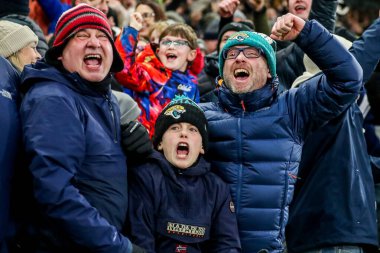 Derby County taraftarları takımın ilk golünü 8 Şubat 2025 'te Norwich City - Derby County Carrow Road, Norwich, İngiltere' de oynanan Sky Bet Şampiyonası maçında kutluyorlar.