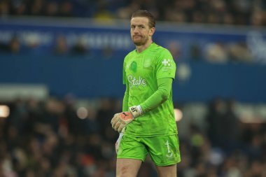 Everton 'dan Jordan Pickford, Birleşik Krallık' ın Liverpool kenti Goodison Park 'ta oynanan dördüncü tur karşılaşmasında tepki gösterdi.