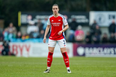 Arsenal 'den Lotte Wubben-Woy, 9 Şubat 2025' te İngiltere 'nin Borehamwood kentinde Managata Pay UK Stadyumu' nda oynanan Adobe Kadınlar FA 5. Raundda Arsenal Women vs London City Lionses maçına bakıyor.