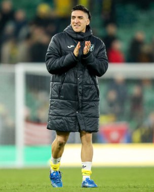 Marcelino Nunez of Norwich City acknowledges the fans after the teams draw following the Sky Bet Championship match Norwich City vs Derby County at Carrow Road, Norwich, United Kingdom, 8th February 2025 clipart