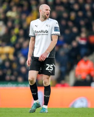 Derby County 'den Matt Clarke, 8 Şubat 2025' te İngiltere 'nin Norwich City - Derby County maçında tepki gösterdi.