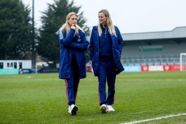 Stina Blackstenius and Amanda Ilestedt of Arsenal arrive at the Managata Pay UK Stadium prior to the Adobe Women's FA Cup 5th Round match Arsenal Women vs London City Lionesses at Managata Pay UK Stadium, Borehamwood, United Kingdom 9th February 2025 clipart