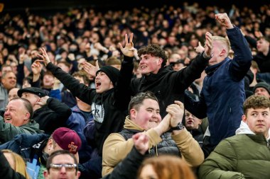 Derby County taraftarları takımın ilk golünü 8 Şubat 2025 'te Norwich City - Derby County Carrow Road, Norwich, İngiltere' de oynanan Sky Bet Şampiyonası maçında kutluyorlar.