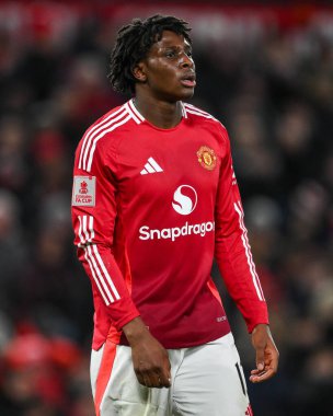 Manchester United 'tan Patrick Dorgu, Manchester United ile Leicester City arasındaki dördüncü tur karşılaşması sırasında 7 Şubat 2025 tarihinde Old Trafford, Manchester, İngiltere' de oynandı.