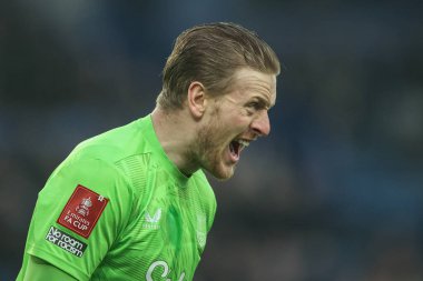 Everton 'dan Jordan Pickford, Birleşik Krallık' ın Liverpool kenti Goodison Park 'ta oynanan dördüncü tur karşılaşmasında tepki gösterdi.