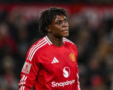 Manchester United 'tan Patrick Dorgu, Manchester United ile Leicester City arasındaki dördüncü tur karşılaşması sırasında 7 Şubat 2025 tarihinde Old Trafford, Manchester, İngiltere' de oynandı.