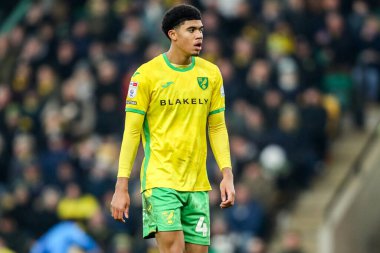 Lucien Mahovo of Norwich City looks on during the Sky Bet Championship match Norwich City vs Derby County at Carrow Road, Norwich, United Kingdom, 8th February 2025 clipart