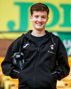 Norwich City 'den Kellen Fisher, 8 Şubat 2025' te Norwich City - Derby County, Norwich Road, İngiltere 'de oynanan Sky Bet Şampiyonası maçı öncesinde Carrow Road' a vardı.