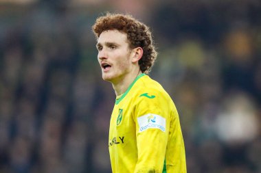 Norwich City 'den Josh Sargent, 8 Şubat 2025' te Norwich City, Norwich County ile Derby County arasındaki Sky Bet Şampiyonası maçına bakıyor.