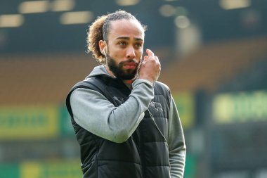 Derby County 'den Marcus Harness, 8 Şubat 2025' te İngiltere 'nin Carrow Road kentindeki Norwich City - Derby County maçından önce Carrow Road' a vardı.