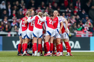 Arsenal, 9 Şubat 2025 'te İngiltere Borehamwood' daki Managata Pay UK Stadyumu 'nda Arsenal Women vs London City Lionses maçından önce bir araya geldi.