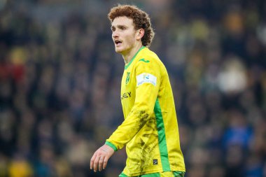 Norwich City 'den Josh Sargent, 8 Şubat 2025' te Norwich City, Norwich County ile Derby County arasındaki Sky Bet Şampiyonası maçına bakıyor.