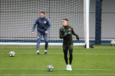 Manchester City 'den Phil Foden UEFA Şampiyonlar Ligi Manchester City Eğitim oturumu sırasında Etihad Kampüsü, Manchester, İngiltere, 10 Şubat 2025