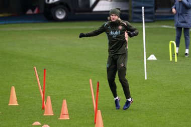Manchester City 'den Erling Haaland UEFA Şampiyonlar Ligi Manchester City Eğitim oturumu sırasında Etihad Kampüsü, Manchester, İngiltere, 10 Şubat 2025