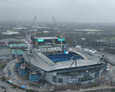 Etihad Stadyumu 'nun hava görüntüsü UEFA Şampiyonlar Ligi Knockout Round Play-off Manchester City - Real Madrid maçı öncesinde 11 Şubat 2025' te Etihad Stadyumu, Manchester, İngiltere