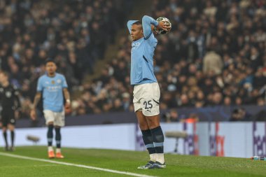 Manchester City 'den Manuel Akanji, 11 Şubat 2025' te Etihad Stadyumu 'nda oynanan UEFA Şampiyonlar Ligi play-off Manchester City-Real Madrid maçına katılmaya hazırlanıyor.