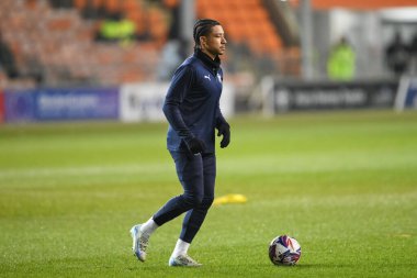 Blackpool 'dan Sammy Slivera 11 Şubat 2025' te Blackpool, İngiltere 'deki Bloomfield Road, Blackpool' da oynanan Blackpool-Rotherham United maçı öncesinde oynanan maç öncesi ısınma maçında