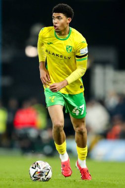 Norwich City 'den Lucien Mahovo, 11 Şubat 2025' te Norwich City ve Preston North End 'in oynadığı Carrow Road, İngiltere' de oynanan Sky Bet Şampiyonası maçında topu aldı.