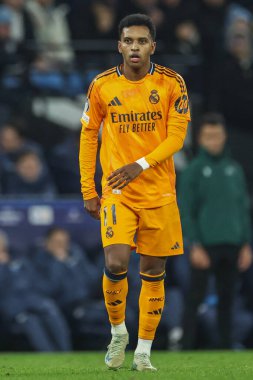 Real Madrid 'den Rodrygo UEFA Şampiyonlar Ligi Knockout Round Play-off Manchester City - Real Madrid maçı sırasında Etihad Stadyumu, Manchester, Birleşik Krallık, 11 Şubat 2025