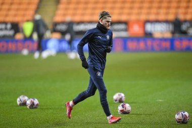 Blackpool 'dan Hayden Coulson 11 Şubat 2025' te Blackpool, İngiltere 'deki Bloomfield Road, Blackpool' da oynanan Blackpool-Rotherham United maçı öncesinde oynanan maç öncesi ısınma maçında