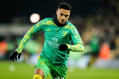 Norwich City 'den Lewis Dobbin, 11 Şubat 2025' te Norwich City, Norwich North End 'e karşı oynanan Sky Bet Şampiyonası karşılaşmasından önce ısınıyor.