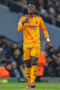 Real Madrid 'den Vincius Jnior UEFA Şampiyonlar Ligi Knockout Round Play-off Manchester City - Real Madrid maçı sırasında Etihad Stadyumu, Manchester, Birleşik Krallık, 11 Şubat 2025