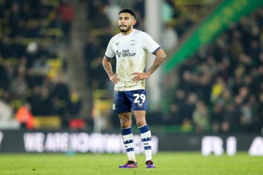 Kaine Kesler-Hayden of Preston North End reacts during the Sky Bet Championship match Norwich City vs Preston North End at Carrow Road, Norwich, United Kingdom, 11th February 2025 clipart