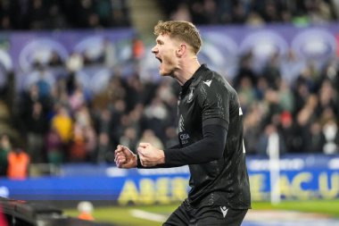 Sheffield Wednesday 'den Michael Smith, 12 Şubat 2025' te İngiltere 'nin Swansea.com Stadyumu' nda oynanan Swansea City-Sheffield maçında takımının ilk golünü atmasını kutluyor.
