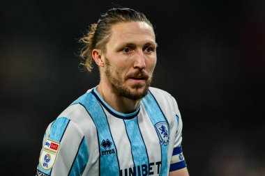 Middlesbrough 'dan Luke Ayling, 12 Şubat 2025' te Sheffield United ile Middlesbrough arasında oynanan Sky Bet Şampiyonası maçına bakıyor.