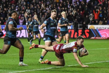 Wigan Warriors 'dan Jai Field bir deneme için sahaya çıkıyor ama 13 Şubat 2025' te Wigan Warriors, Wigan, İngiltere 'deki The Brick Community Stadyumu' nda Wigan Warriors - Leigh Leopards maçında Betfred Süper Lig 1.