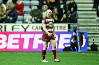 Wigan Warriors 'dan Liam Farrell, 13 Şubat 2025' te Birleşik Krallık 'ın Wigan Stadyumu' nda oynanan Wigan Warriors - Leigh Leopards maçında atıldı.