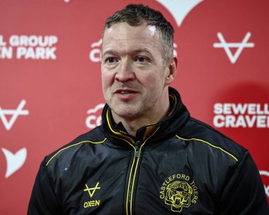 Danny McGuire Castleford Tigers 'ın baş antrenörü, 14 Şubat 2025' te İngiltere 'deki Sewell Group Craven Park, Kingston upon Hull' da oynanan Betfred Süper Lig birinci tur karşılaşmasında basın toplantısı düzenledi.