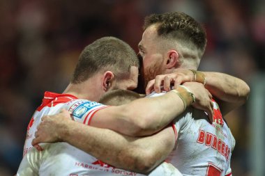 Hull KR 'dan Joe Burgess, 14 Şubat 2025' te İngiltere 'nin Hull kenti Kingston' da oynanan Sewell Group Craven Park 'ta oynanan birinci tur Betfred Süper Lig karşılaşmasında denemesini kutluyor.