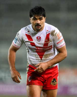 St. Helens 'den James Bell 15 Şubat 2025' te St. Helens - Salford Red Devils maçında St. Helens - All Wicked Stadyumu, St Helens, Birleşik Krallık