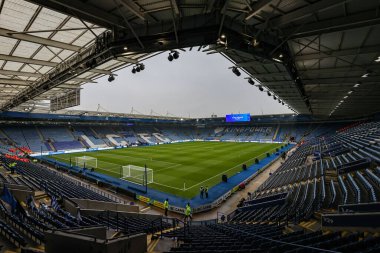King Power Stadyumu 'nun, 15 Şubat 2025' te King Power Stadyumu 'nda Leicester City ile Arsenal arasındaki Premier League maçı sırasında genel bir görüntüsü.