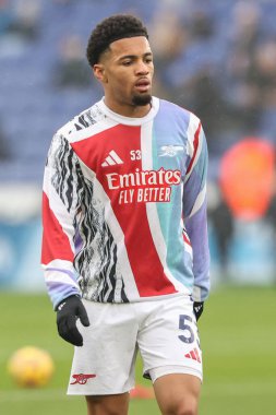 Ethan Nwaneri of Arsenal in the pregame warmup session during the Premier League match Leicester City vs Arsenal at King Power Stadium, Leicester, United Kingdom, 15th February 2025 clipart