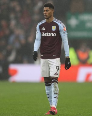 Aston Villa 'dan Marcus Rashford Premier Lig maçında Aston Villa, Ipswich Town' a karşı Villa Park, Birmingham, Birleşik Krallık, 15 Şubat 2025