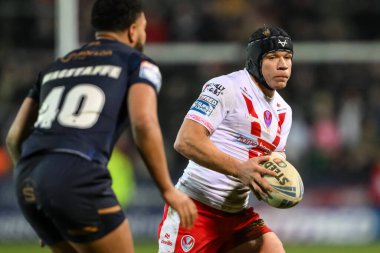 St. Helens takımından Jonny Lomax, 15 Şubat 2025 'te St Helens - Salford Red Devils maçında St. Helens - Wicked Stadyumu, St Helens, İngiltere