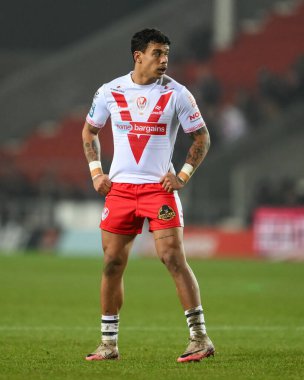 Tristan Sailor of St. Helens during the Betfred Super League Round 1 match St Helens vs Salford Red Devils at Totally Wicked Stadium, St Helens, United Kingdom, 15th February 2025 clipart