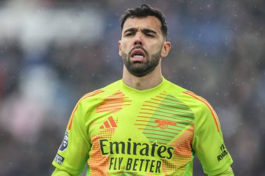 Arsenal 'den David Raya Premier Lig maçı sırasında Leicester City, King Power Stadyumu' nda Arsenal 'e karşı 15 Şubat 2025