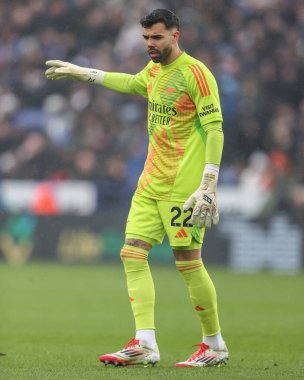 Arsenal 'den David Raya Premier Lig maçı sırasında Leicester City, King Power Stadyumu' nda Arsenal 'e karşı 15 Şubat 2025