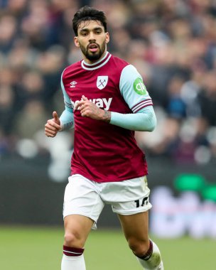 West Ham United takımından Lucas Paqueta, 15 Şubat 2025 'te Londra' daki Londra Stadyumu 'nda oynanan Premier League maçında West Ham United ile Brentford karşılaşacak.