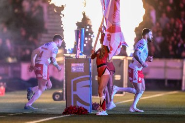 Daryl Clark of St. Helens comes onto the field ahead of kick off in the Betfred Super League Round 1 match St Helens vs Salford Red Devils at Totally Wicked Stadium, St Helens, United Kingdom, 15th February 2025 clipart