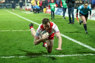 Hull KR 'dan Joe Burgess, 14 Şubat 2025' te İngiltere 'nin Hull kenti Kingston' daki Sewell Group Craven Park 'taki Hull KR-Castleford Tigers maçında Betfred Süper Lig 1. Raundunda bir deneme için sahaya çıkıyor.