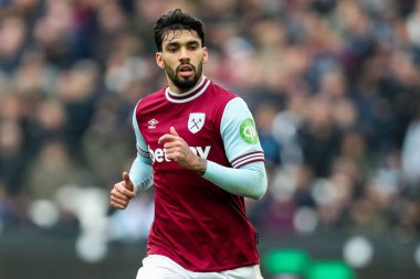 West Ham United takımından Lucas Paqueta, 15 Şubat 2025 'te Londra' daki Londra Stadyumu 'nda oynanan Premier League maçında West Ham United ile Brentford karşılaşacak.