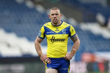Warrington Wolves takımından Matt Dufty 16 Şubat 2025 'te John Smith' in Stadyumu 'nda oynanan Huddersfield Giants vs Warrington Wolves maçında