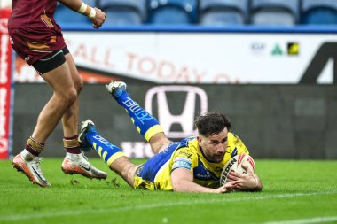 Warrington Wolves 'tan Toby King, 16 Şubat 2025' te John Smith 'in Stadyumu' nda oynanan Huddersfield Giants vs Warrington Wolves maçında Betfred Süper Lig Turu 'nu deniyor.