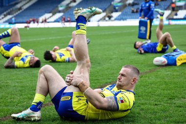Warrington Wolves takımından Matt Dufty 16 Şubat 2025 'te John Smith Stadyumu' nda oynanan 1. Betfred Süper Lig karşılaşmasında Huddersfield Giants 'a karşı Warrington Wolves maçında ısındı.