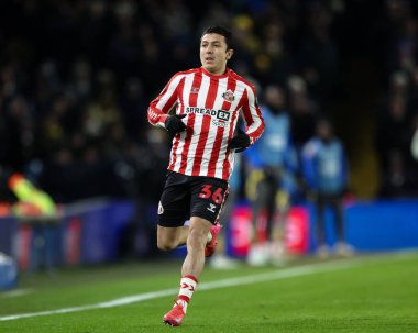 Gökyüzü İddia Şampiyonası 'nda Sunderland' dan Ian Poveda 17 Şubat 2025 'te Leeds Road, Leeds, İngiltere' de Leeds United 'a karşı Sunderland maçında
