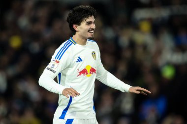 Leeds United 'dan golcü Pascal Struijk, 17 Şubat 2025' te Leeds Road, İngiltere 'de oynanan Sky Bet Şampiyonası maçında taraftarlarla 2-1' lik galibiyeti kutluyor.